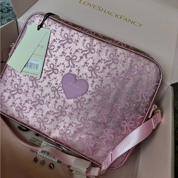 LoveShackFancy state laptop case / bag pink coquette bow print - Picture 3 of 9